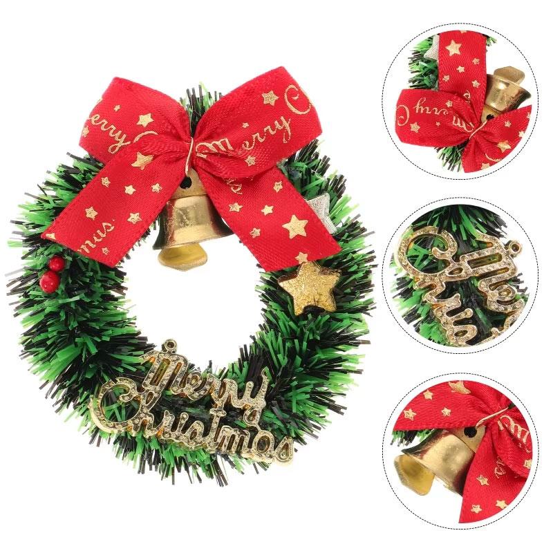 10Pcs/pack Golden Bells Home Party with Red Bows Mini Artificial Wreaths New Year Supplies Christmas