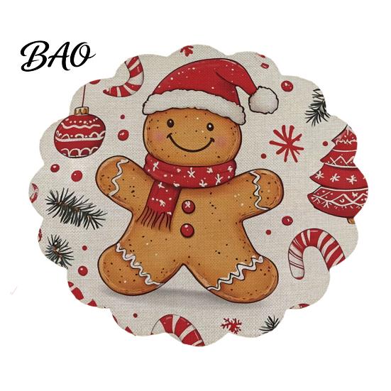 Tapis de Table Rond Antidérapant Décoration de Cuisine Motif Festif de Noël 14 Pouces Protecteur de Table Anti-Taches Résistant à la Chaleur Pad d'Isolation de Table