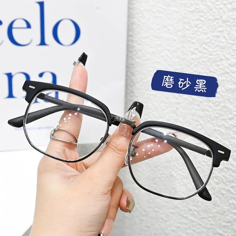 Fashion Unisex Square Plain Glasses for Men Women Metal Frame Glasses Polygon Eyeglasses Gentle Black Anti Blue Light Glasses