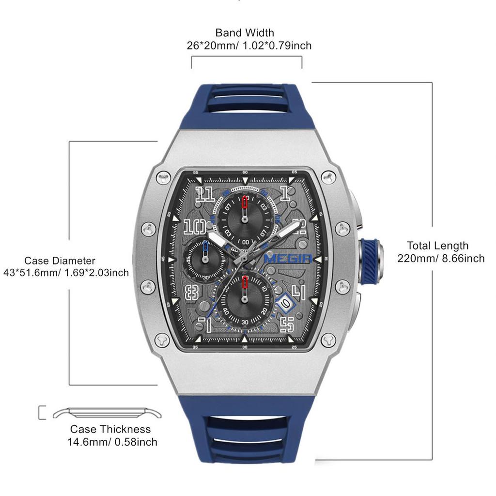 Megir Mode Sportuhren für Herren Edelstahlgehäuse Wasserdicht Leuchtend Militär Quarz Chronograph Automatisches Datum Reloj Hombre 8411