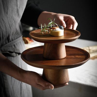 Acacia Wood High-footed Cake Tray Wooden Tray Decoration Tea Tray Dessert Table Display Stand Afternoon Tea Snack Snack Tray