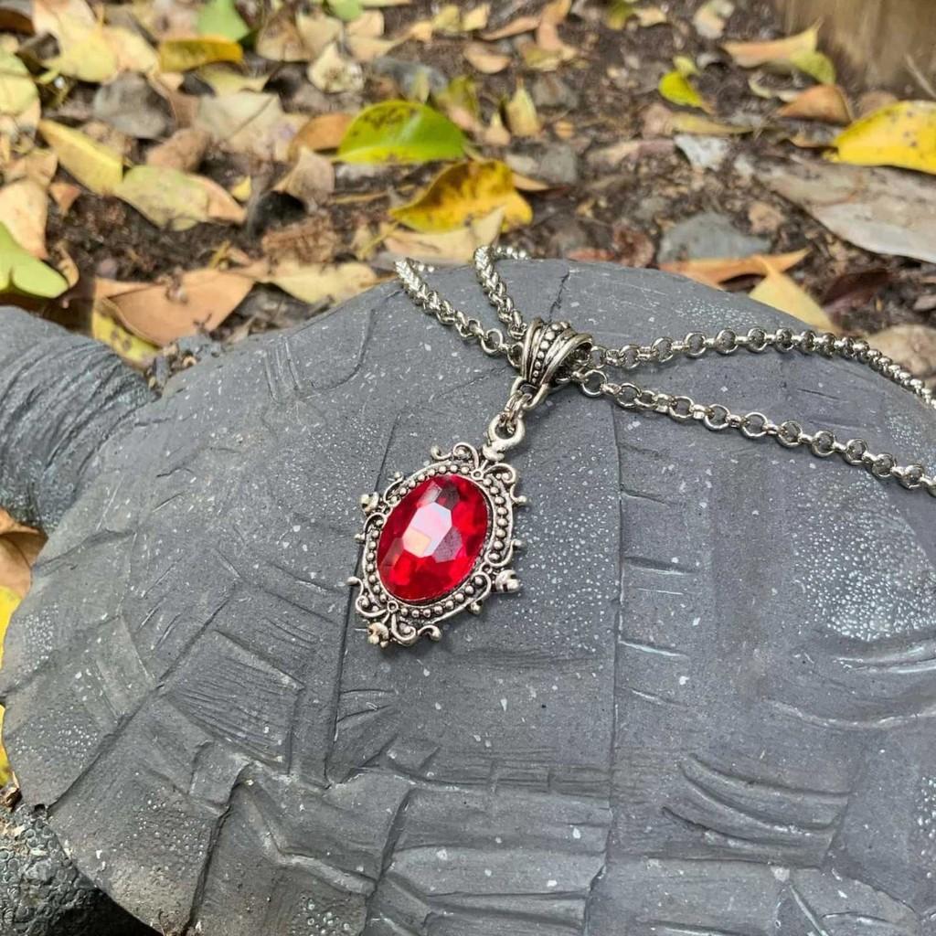 Collana Cristallo Gotica da Vampiro con Doppia Catena Argentata per Donne Accessorio di Halloween