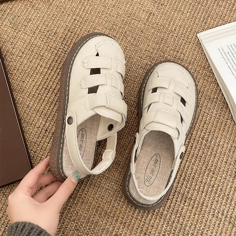 

Повседневные и легкие ретро-тапочки-мешки на толстой подошве, женская верхняя одежда, новинка 2025 года, римские сандалии с одной педалью, увеличивающие рост 35 белый