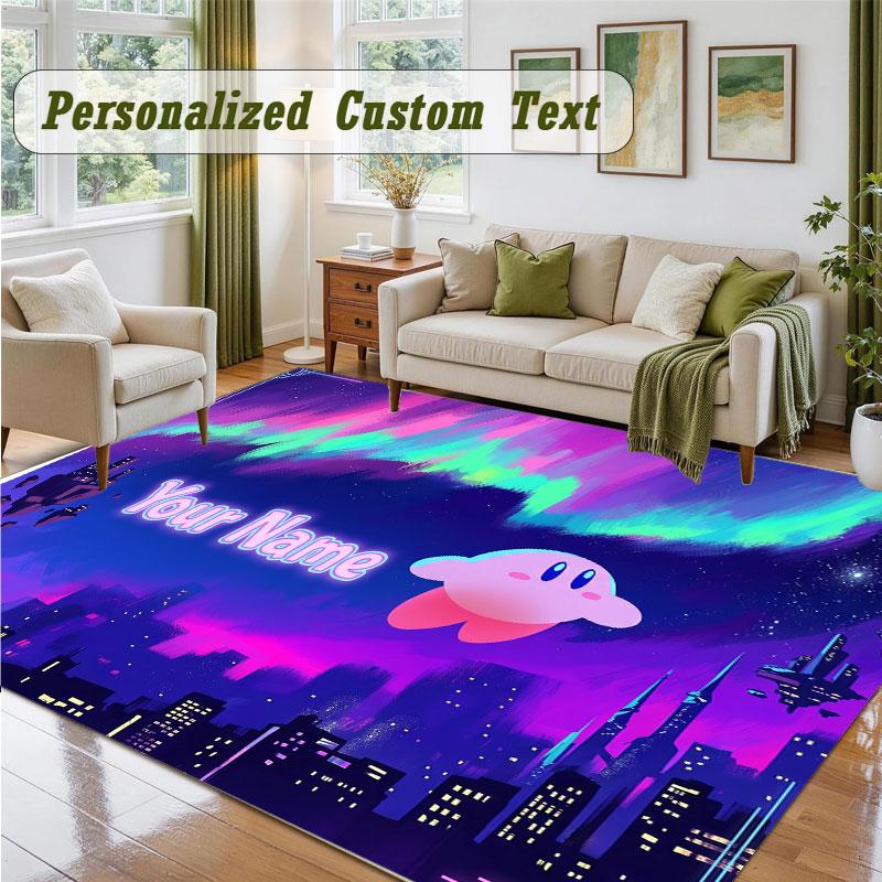 Crystal Velvet Square Rug Custom NameKirby Pattern Non Slip Home Floor Decor Rug