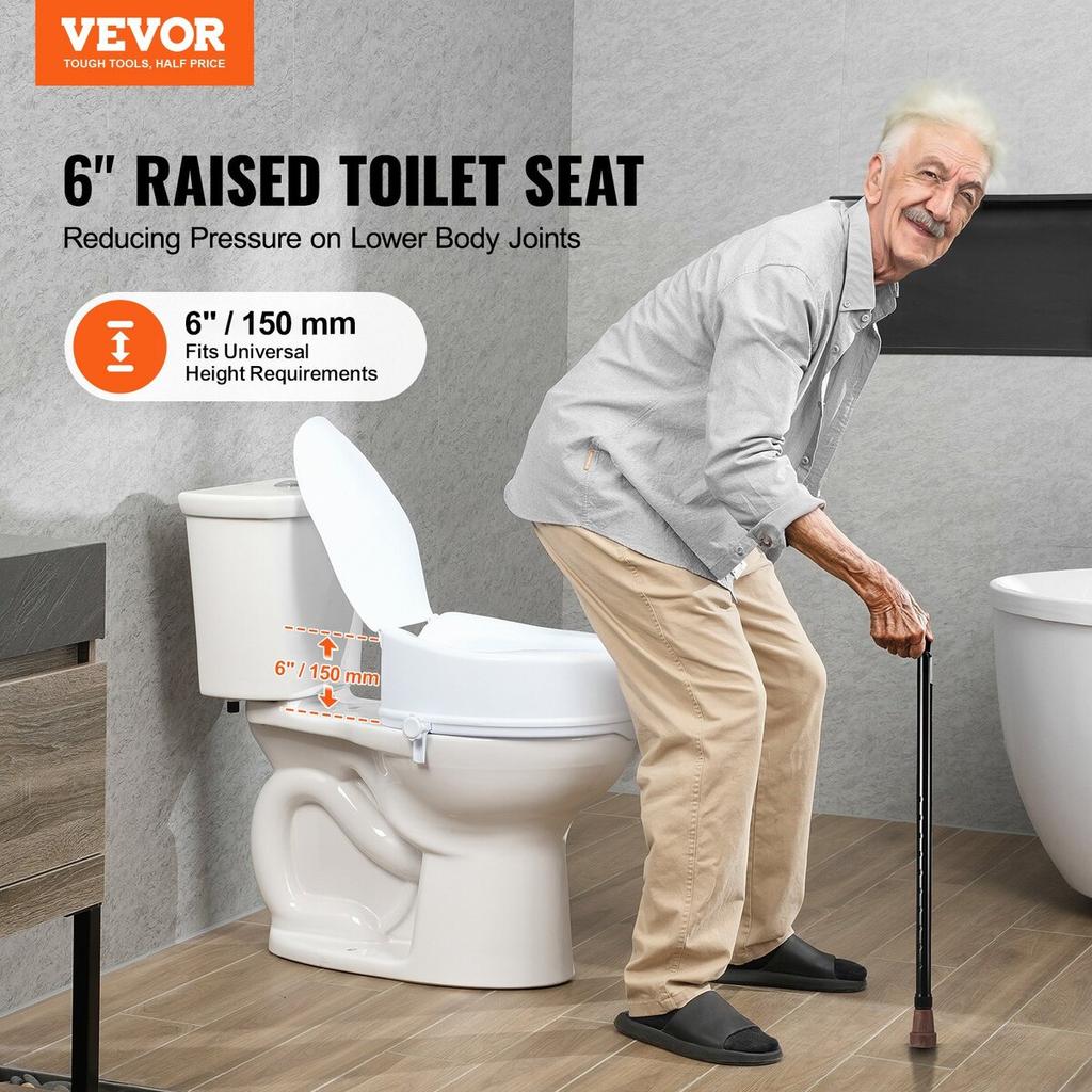 Raised Toilet Seat, 5" Height Raised, 300 lbs Weight Capacity, Universal Toilet Seat Riser, Screw Rod Locking, with Toilet Seat, for Elderly,