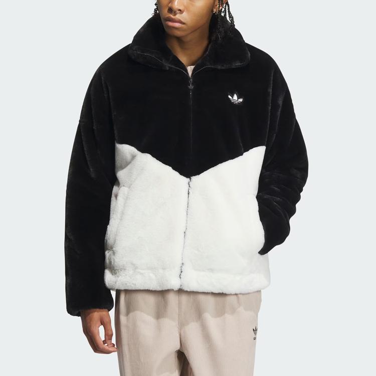 Adidas Originals Veste de sport patchwork épaisse doublée polaire Unisexe Vêtements d'extérieur Noir Blanc IN0981