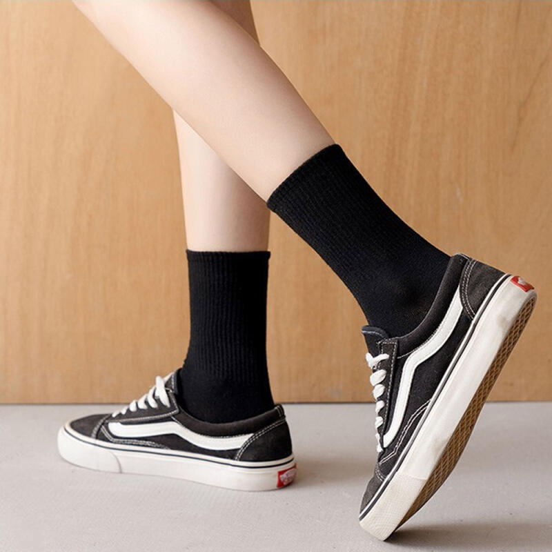 5-Pair Set of Ride Women s Student Socks, Plain Socks Black 5-piece set