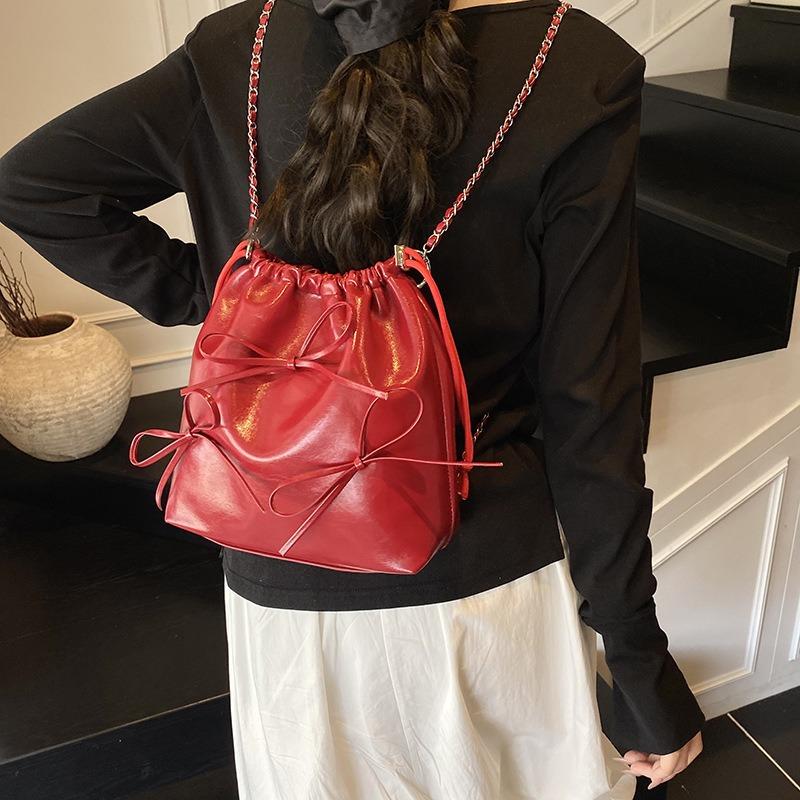 Rucksack mit Schleifenfalten Damen neue Mode Kettentasche Sommer vielseitiger Rucksack mit großem Fassungsvermögen