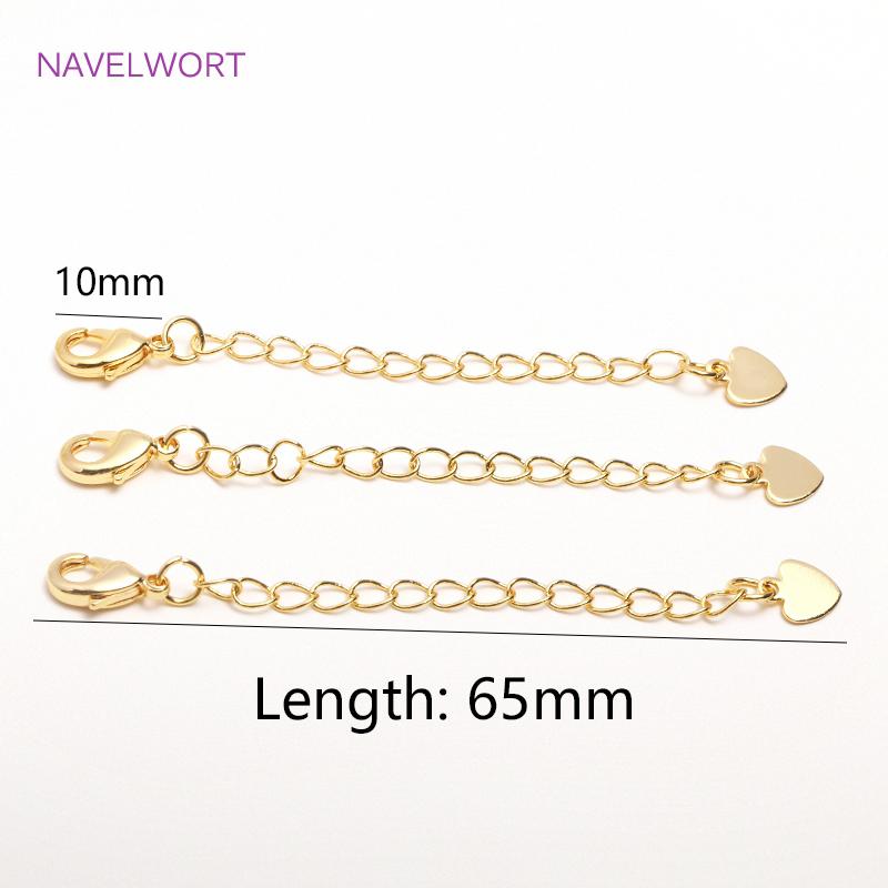14K Gold Plated Lobster Claw Clasps with Extender Chain Brass Metal Extension Extended Lobster Tail Chains Clasps Connectors 5 pieces