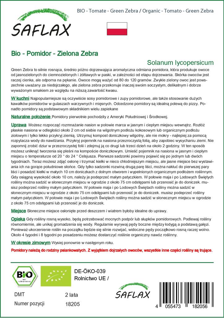 SAFLAX Organic - Tomato - Green Zebra - 10 Seeds - Solanum Lycopersicum