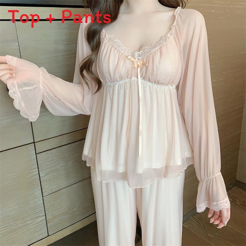 Moderm Silklike Pajama Set For Women With Vneck Long Sleeve Lounge Wear Lounge For Home Office