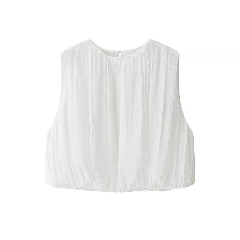 Kaslead New Women clothes Western Style Fashion Simple and Versatile Sleeveless Short Small Top