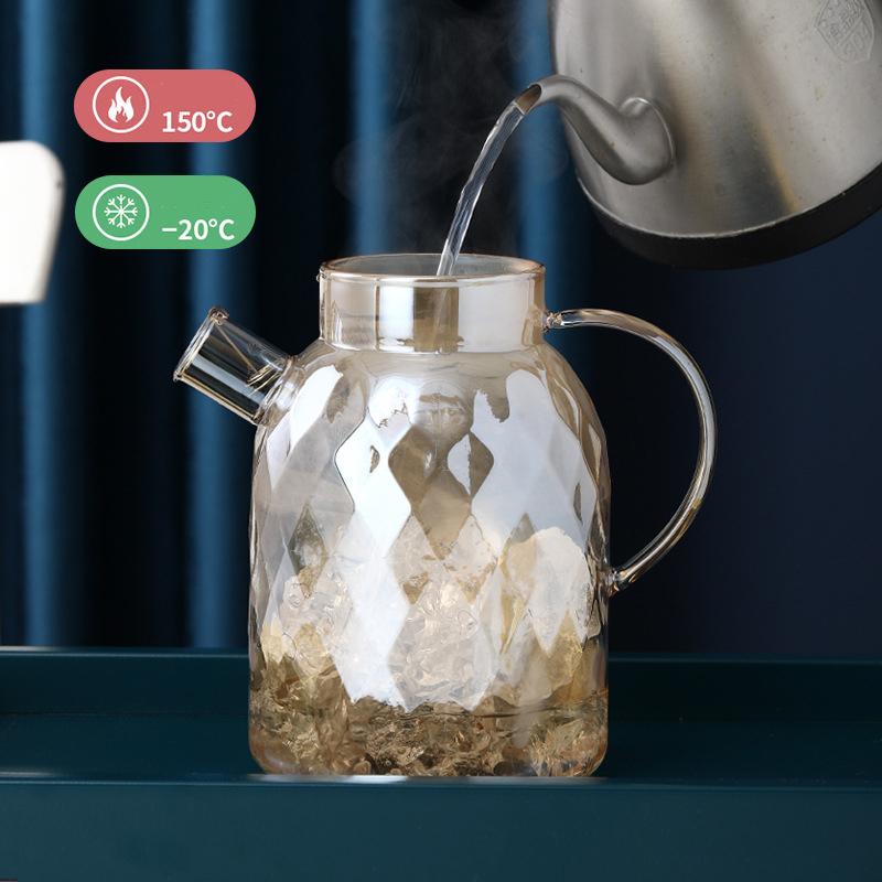 Amber color Diamond Glass Household Kettle Heat-resistant thickened glass household juice flower teapot 1750 ml