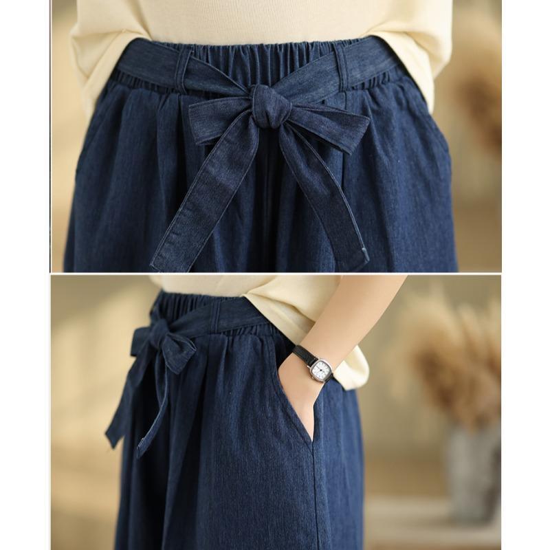 Dimanaf 2025 Letní Džíny Dámské Elastické Základní Dlouhé Kalhoty Denim Volné Kalhoty se Širokými Nohavicemi Ležérní Modré Kalhoty Plus Size