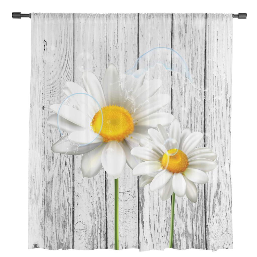 Daisy Waterdrop Wood Grain Sheer Curtains for Living Room Decoration Window Curtains for Kitchen Tulle Voile Organza Curtains