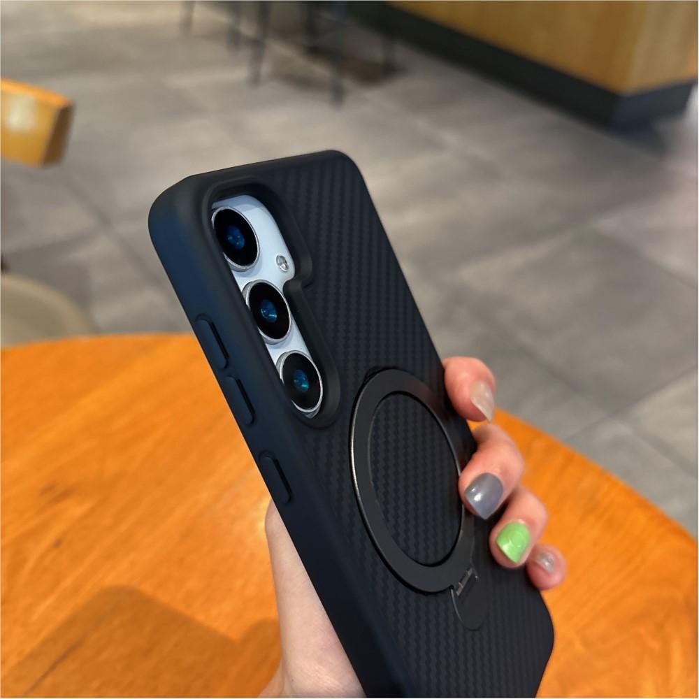 Carbon Fibre Pattern Magnetic Phone Case For Samsung Galaxy S25 S24 Plus Ultra High-Quality Frosted Cover With Ring Holder Stand