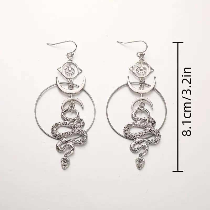 Gothic Geometric Round Dangle Earrings - Retro Moon, Snake, Demon Eye Hoop Earrings