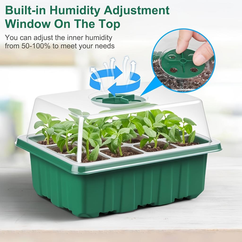 Heavy Duty Seed Starter Kit, Plant Tray with Humidity Dome and Base, Outdoor Friendly with Vent Hood & Drainage Holes