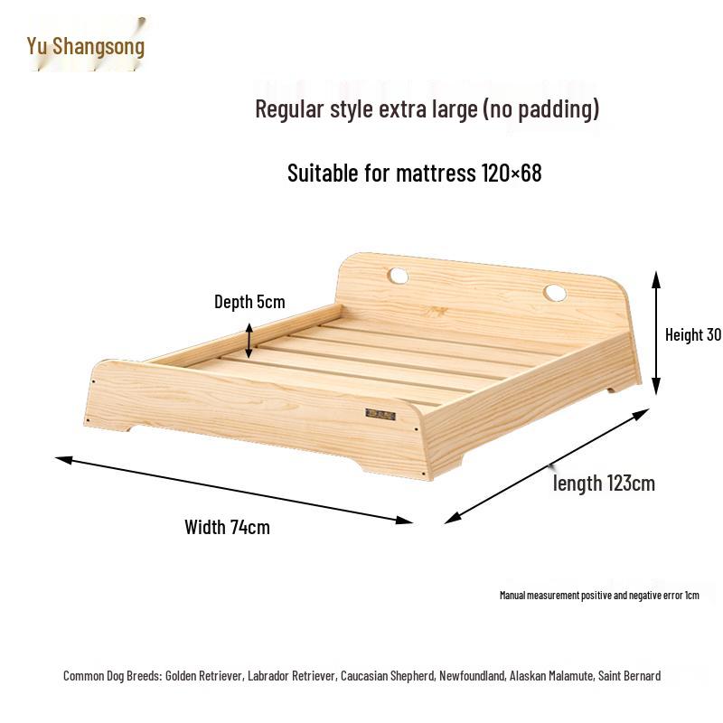 Solid Wood Pet Bed: All-Season Dog & Cat House with Removable, Washable Mattress - Off-Ground Design for Winter Warmth