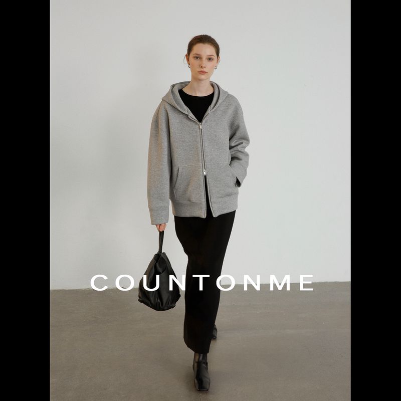 

Countonme 24 Autumn New Air Layer Double Zipper Profile Relaxed Lazy Cardigan Hoodie Women Gray S