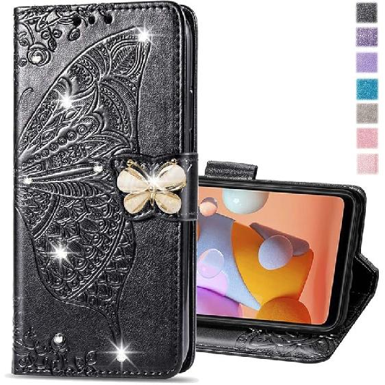 Case for iPhone 16, iPhone 16 Case Glitter with Card Slots Flip Wallet Case for Women Diamond Butterfly Shockproof Protective Case for iPhone 16 6.1