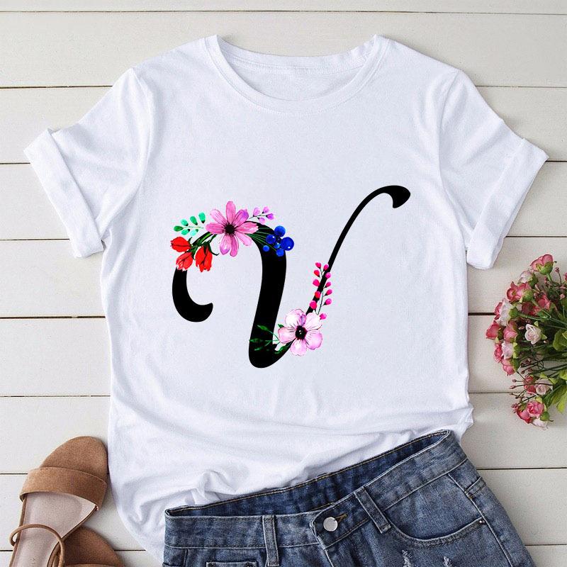 Large Size T-Shirt 26 English Letters Butterfly Print T-Shirt Women'S Short-Sleeved Women'S Clothing