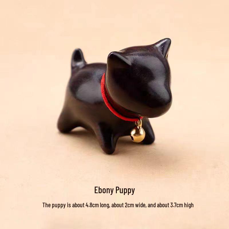 Geschnitzte Sandelholz-Figur einer selbstbewussten Katze: Süßes Cartoon-Kätzchen Handgefertigtes Geschenk