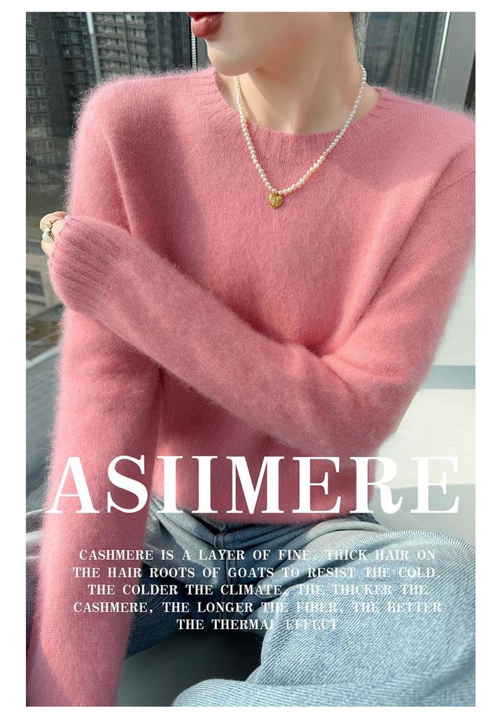 Lekasha Women's Slim Fit 100% Cashmere Round Neck Sweater - Solid Color, Long Sleeve.