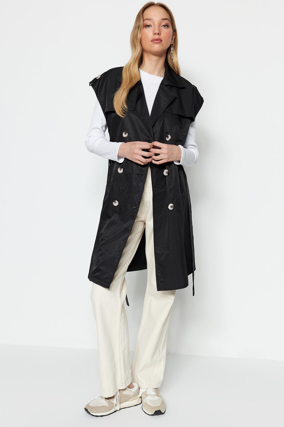 

Бежевый тренч с тканой подкладкой и завязками на талии TCTSS23YL00017