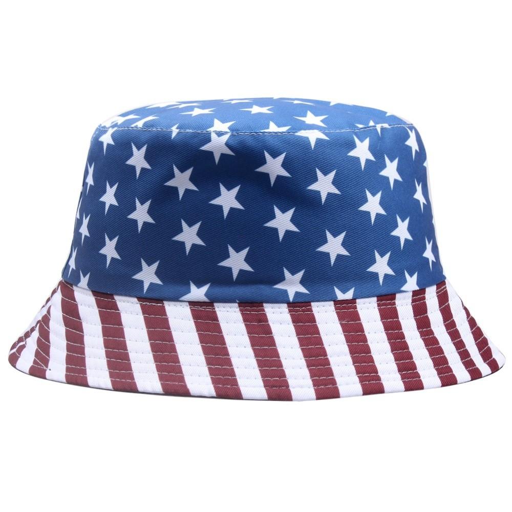 Summer Sun Protection Fisherman Hat With Dualside Us Flag Design For Women