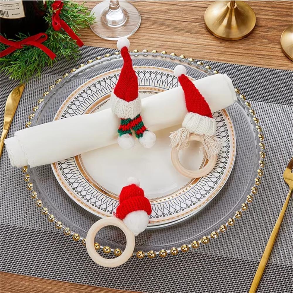 6pcs Handmade Christmas Hat Napkin Rings Wood Napkin Buckle Party Supplies Napkins Holder  Hotel