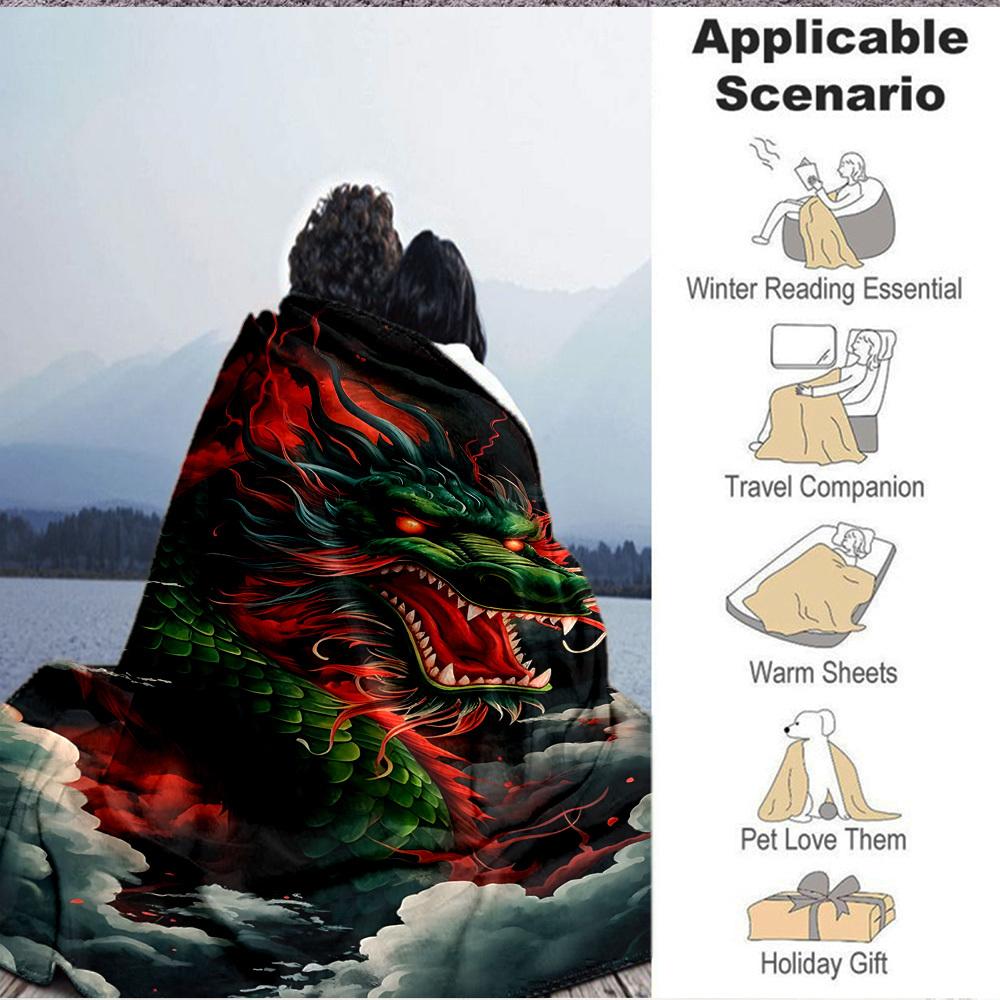 1pc Dragon Art Blanket Lightweight Flannel Blanket Throw Blanket For Sofa, Bed, Travel, Camping, Livingroom, Couch, Chair, And Bed yy2509026194