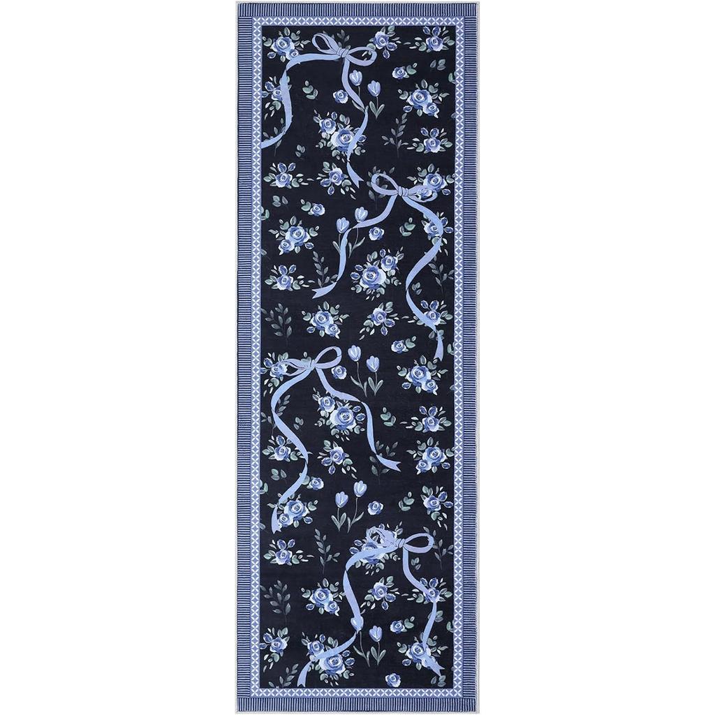 Corridor Carpet Runner Rug Machine Washable Non-slip Floor Mat Green Carpets Floral Ribbon Design Spring Home Decor Rugs