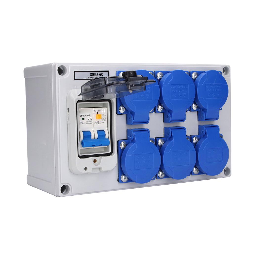Wall Outlet Box ABS Waterproof 6 Position German Outlets Switch Socket for Gardens 200‑250V