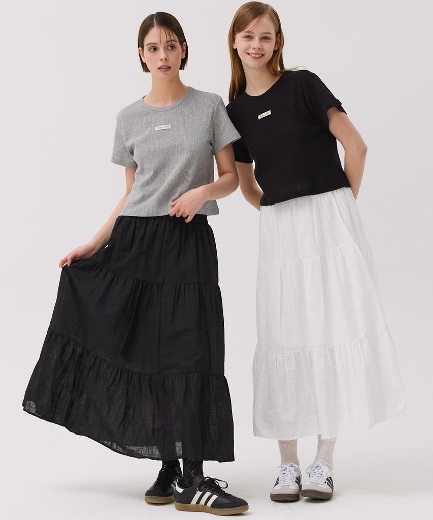 AWESOME STUDIO Cotton Tiered Long Skirt White