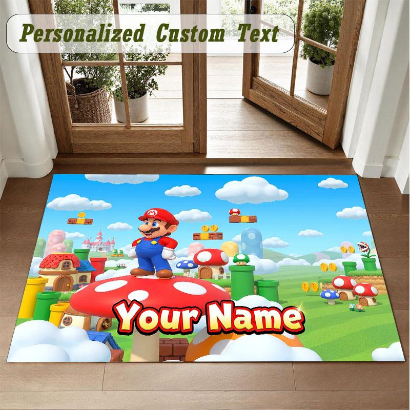 Crystal Velvet Square Rug Custom NameSuper Mario Pattern Non Slip Home Floor Decor Rug