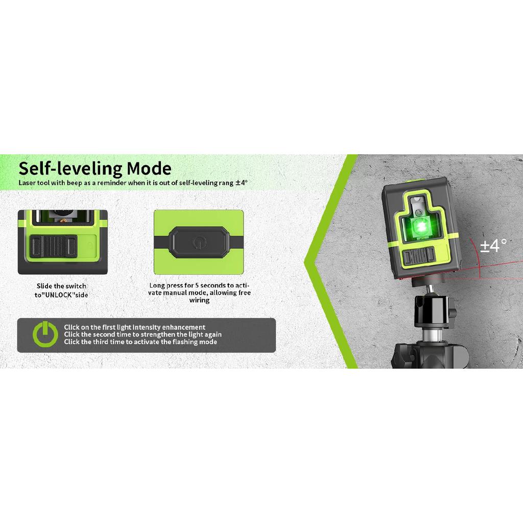 Lfine Laser Level 2 Lines Cross Green Level Laser Horizontal Vertical Nivel Laser Automatic 360°Self-Leveling Laser Level Tools