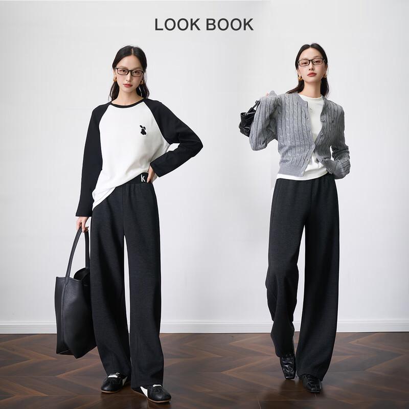 Olrain Women's Winter Letter Embroidered Fleece-Lined Knit Pants