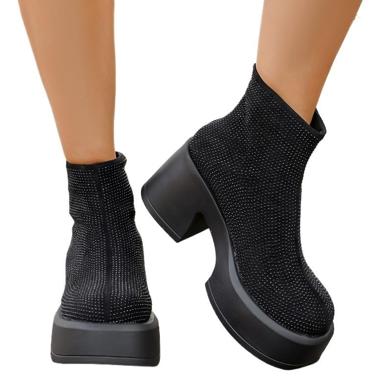 Crystal Bling Women High Heels Platform Ankle Boots Designer Luxury Shoes 2025 Winter Short Boots Dress Pumps Zapatillas