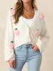 Women's Elegant 3D Strawberry Pattern Cardigan - Autumn/Winter 2025 Collection, European/American Style, Button-Up Long Sleeve Knitwear
