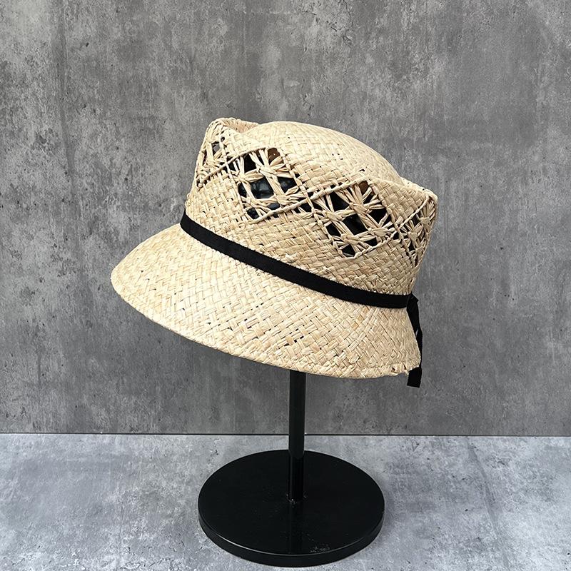 Retro Raffia Hand-Woven Straw Hat Children'S Summer Breathable Top Hat Hollow Pattern Shows Small Face