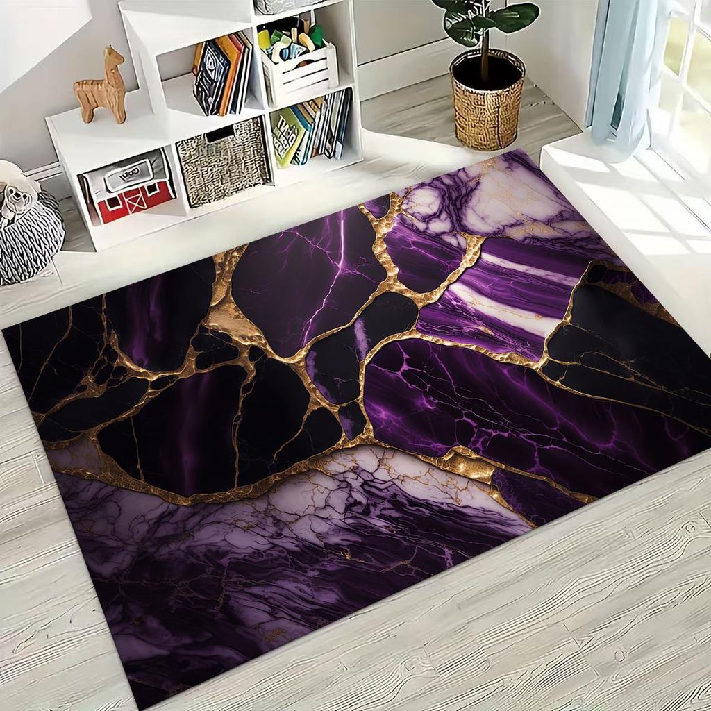 2026 Luxurious Marble Black Green Gold Colorful Stone Texture Rug for Bedroom Living Room Sofa Home Doormat Decor,Non-slip Mat