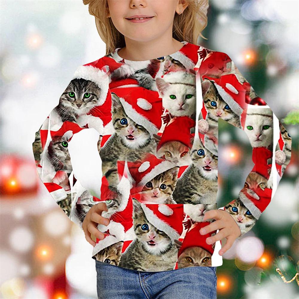 Kid Long Sleeves T-Shirt Fashionable Creativity Christmas Cartoon Animal 3D Print Autumn Casual Sports Versatile Comfortable Loose T-Shirts