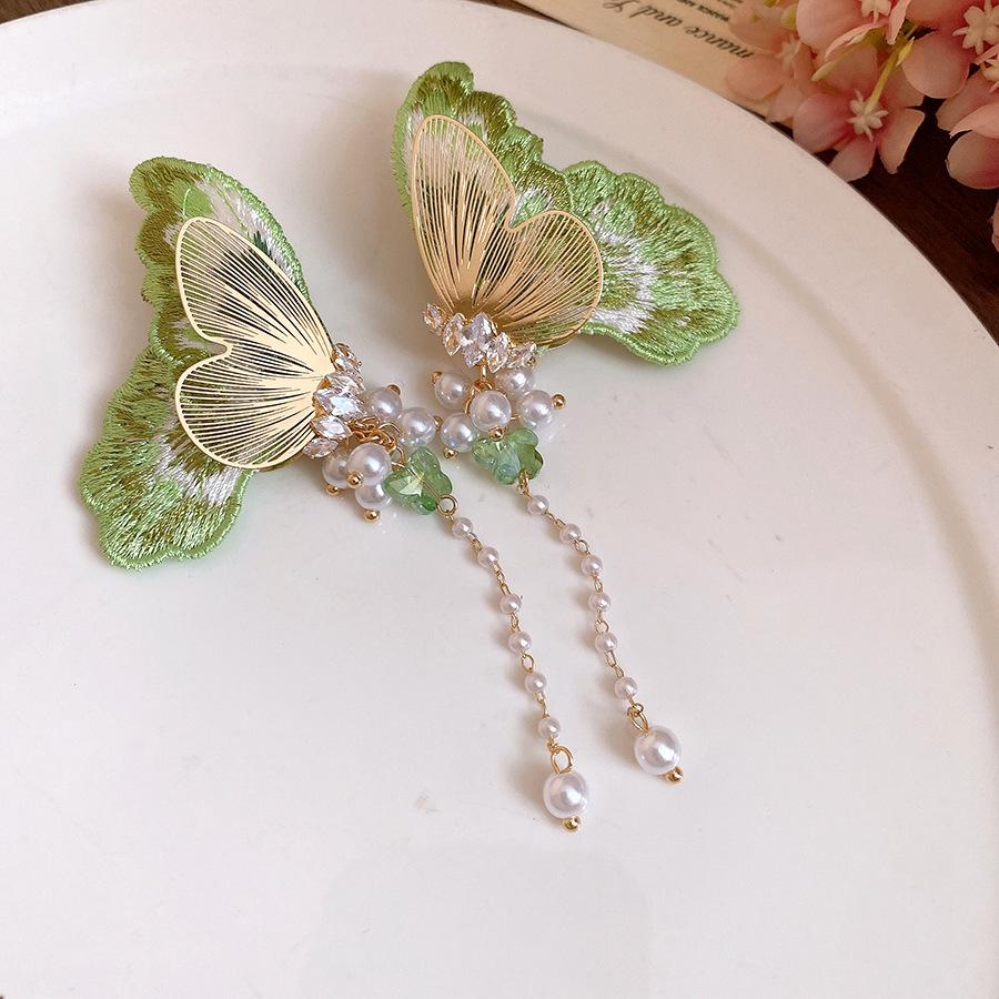

Silver Needle New Chinese Zircon Embroidery Butterfly Tassel Pearl Earrings Light Luxury Premium Stud Earrings Sweet Niche Earrings
