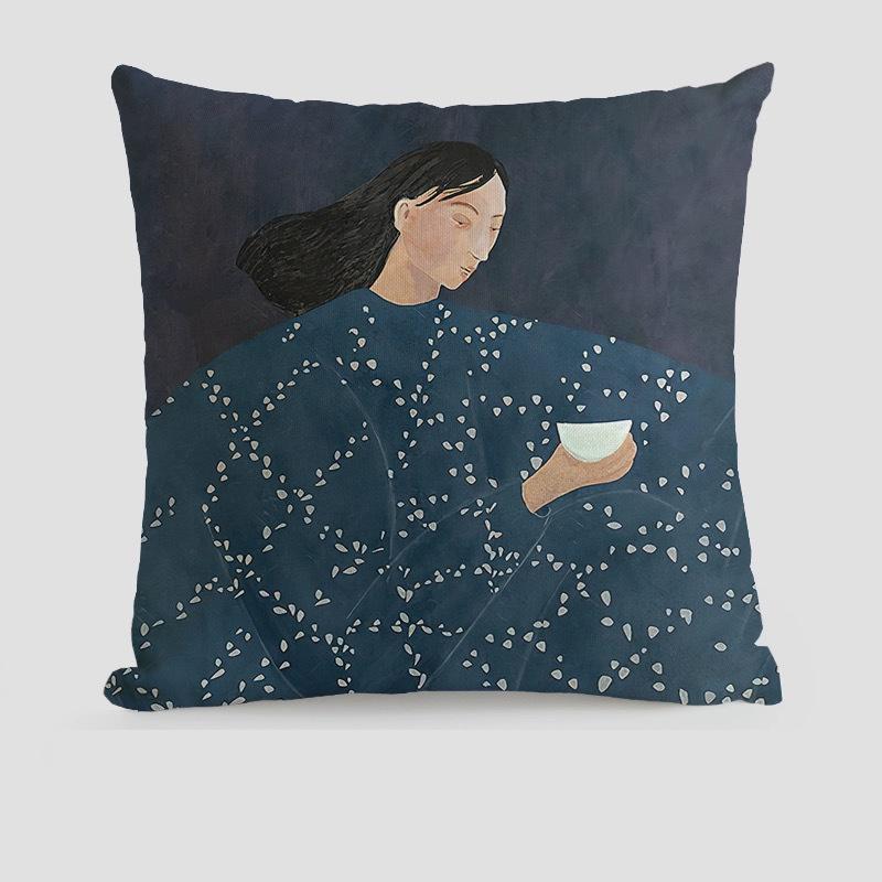 European Style Art Pillow Case Living Room Sofa Bedroom Backrest Cushion Nordic Abstract Simple Home Decoration Model Room
