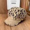 American retro leopard print beret women's autumn and winter four seasons big head circumference showing face small octagonal hat fashionable literary