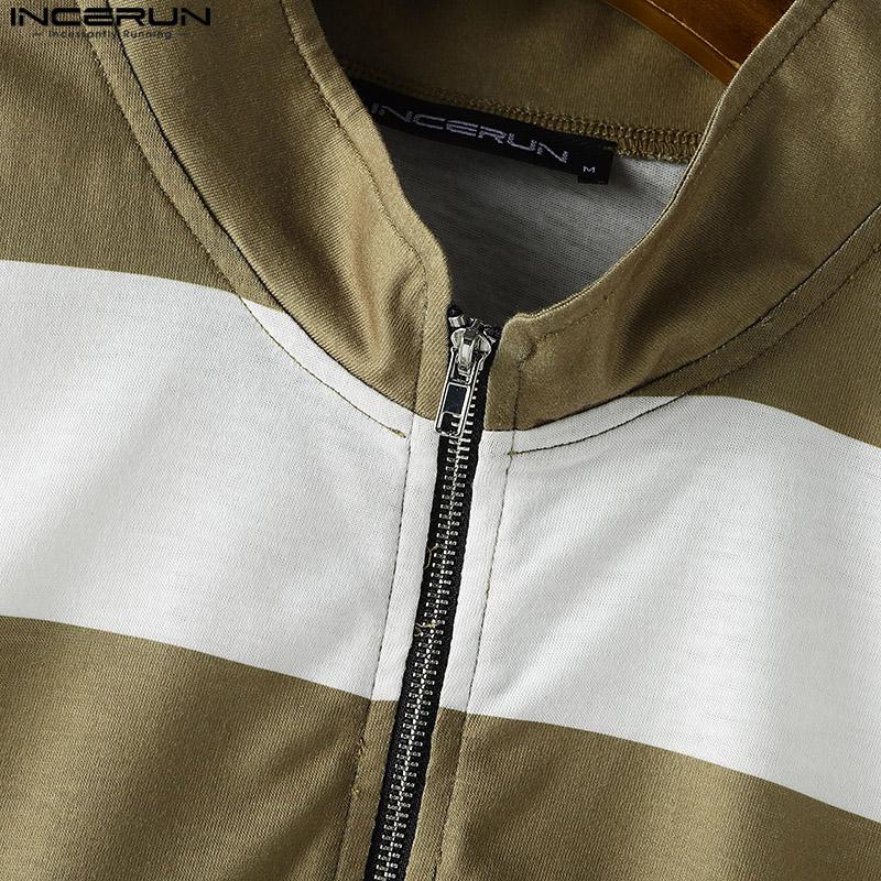 INCERUN Men Zip-up High Neck Sleeveless Striped Irregular Casual Crop Tank Tops