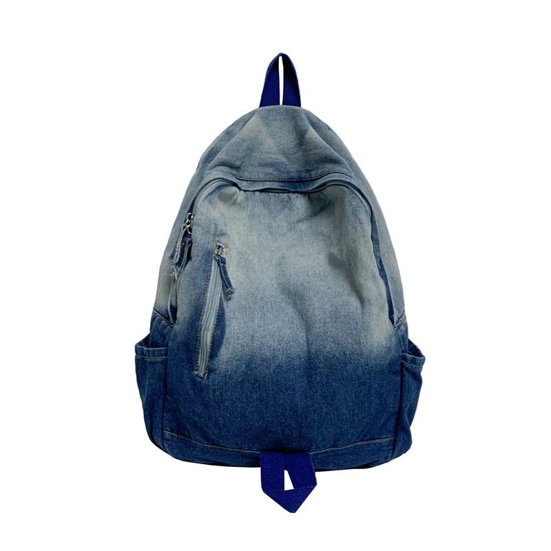 Schoolbag Large Capacity Backpack Gradual Change Travel Denim Student Schoolbag Korean Old Retro Casual Washed Denim Backpack