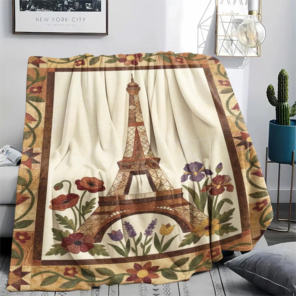 Paris Eiffel Tower Print Flannel Blanket, High quality Comfortable for All Seasons, Home Decor, Warmth and Comfort, Perfect for Christmas Gifts90