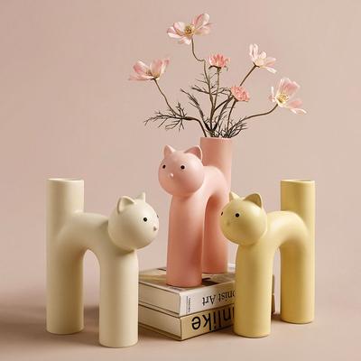 Vaso Tubolare a Forma di H con Testa di Gatto Vaso Carino in Ceramica di Gatto Composizione Floreale Idroponica Decorazione per la Casa Vasi Fioriere